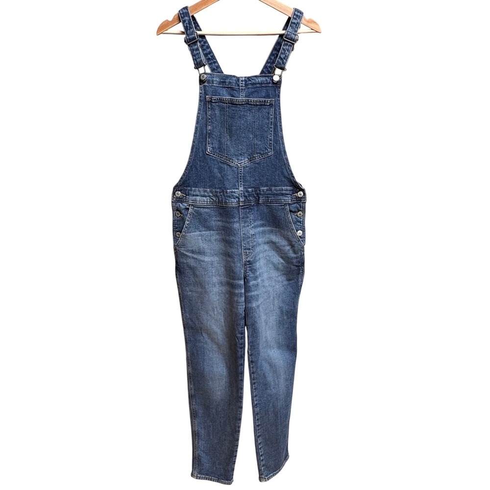 Old Navy Distressed Overall Bib 30x26 Medium Wash Denim Tapered Leg Women Sz 6